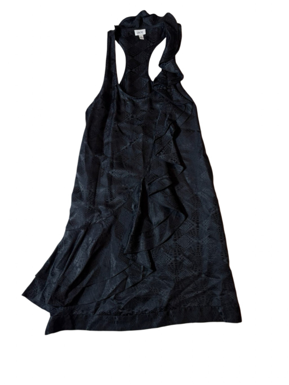 Vintage Y2K Cache Black Silk Snake Jacquard Ruffle Mini Dress Size 2